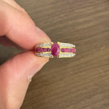14k Yellow Gold Ruby and Diamond Ladies Ring Size 7