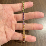 14k Yellow Gold 8.5g Emerald Cut Multi Gemstone Rainbow Link Bracelet 7"