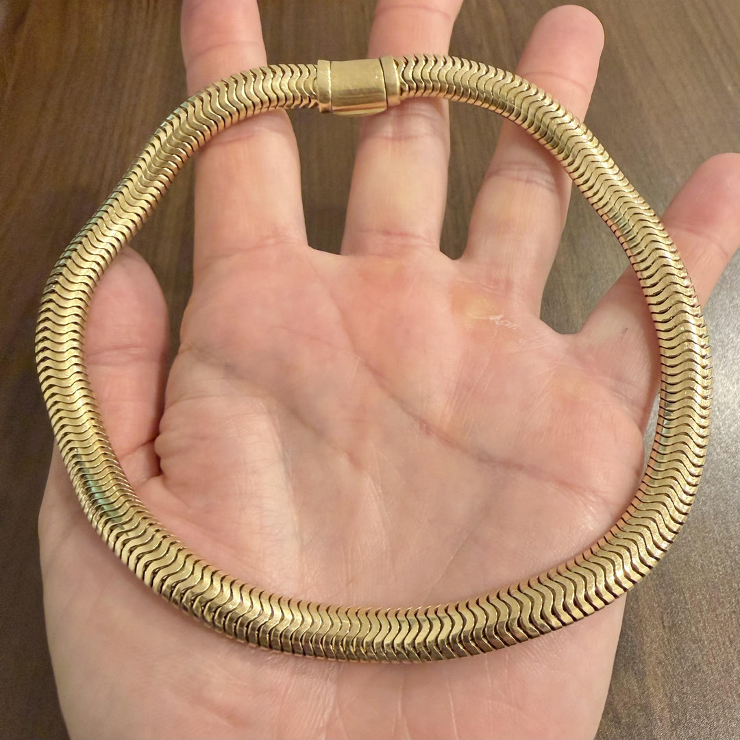 14k Yellow Gold 92g Very Heavy Vintage 9.5mm Thick Snake Necklace 15"