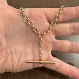14k Yellow Gold 34.4g Vintage Solid Fancy Link T Bar Dog Clip Watch Chain 14"