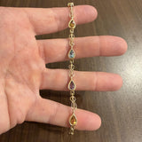 14k Yellow Gold 10.3g Pear Cut Bezel Set Multi Gemstone Link Bracelet 7.25"