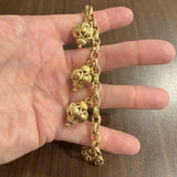 14k Yellow Gold 30g Ladies Vintage Cable Link Lantern Charm Bracelet Italy 7.25"