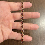 14k Yellow Gold 8.8g Oval Cut Garnet Vintage Ladies Link Bracelet 7.5"
