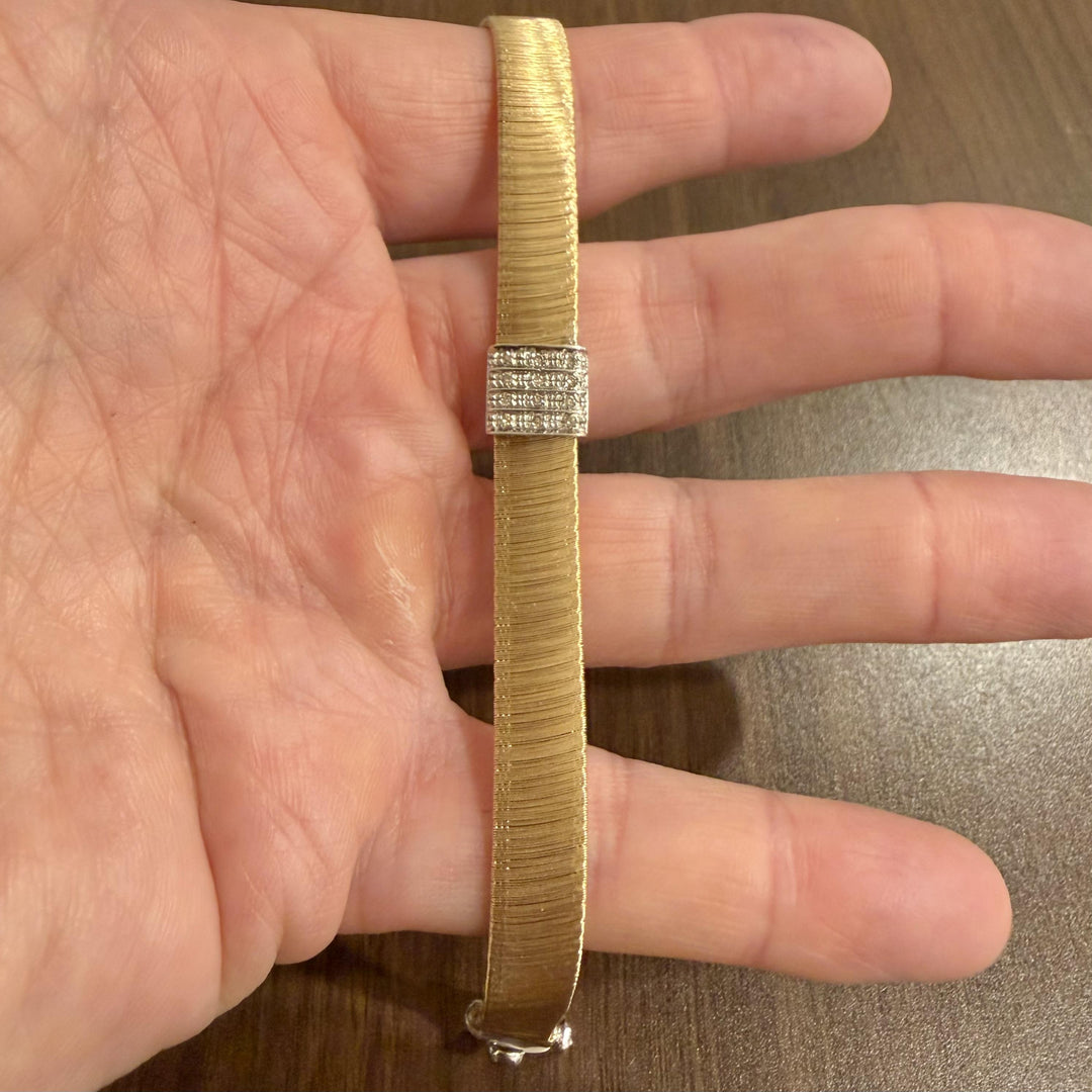 14k Yellow Gold and 0.15cttw Diamond Silky Wire Mesh Bracelet Italy 7.5"