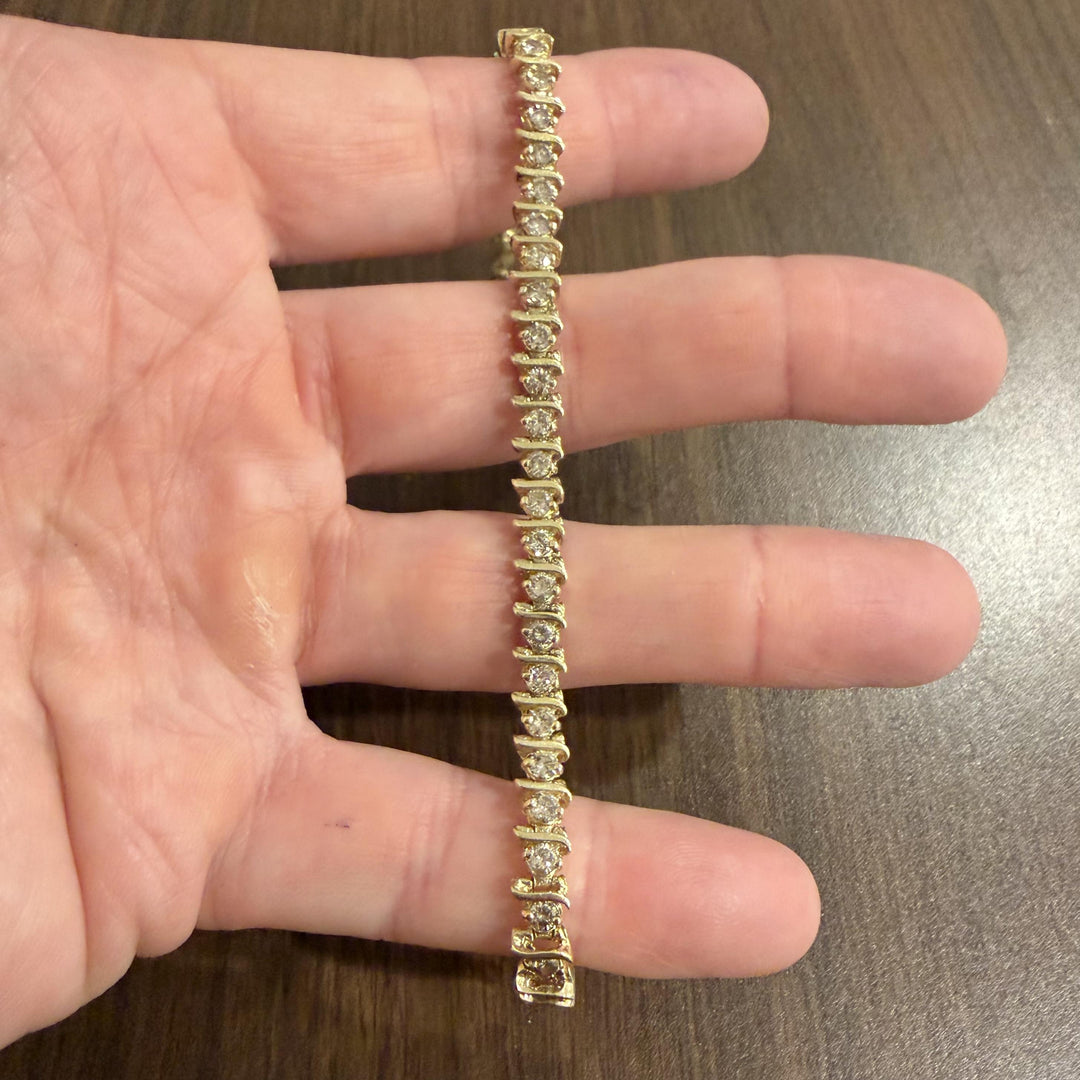 14k Yellow Gold and 3cttw Diamond Solid S Link Vintage Tennis Bracelet 8"