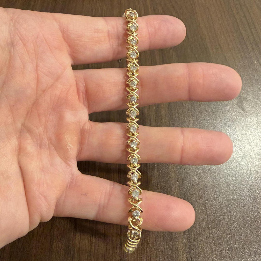 14k Yellow Gold and 2.40cttw Diamond Fancy X Link Bracelet 7.25"