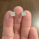 14k Yellow Gold and 0.50cttw Diamond Cluster Square Stud Earrings
