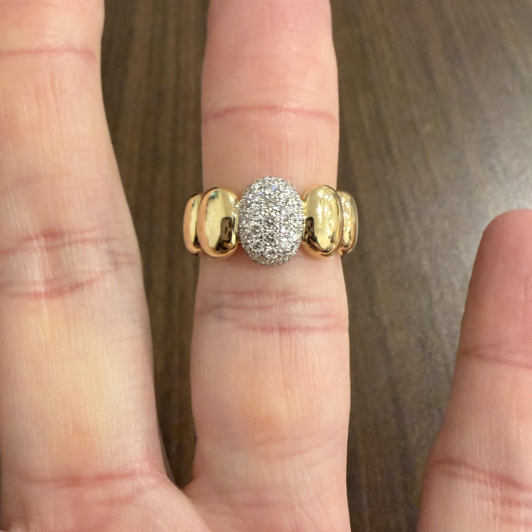 18k Yellow Gold and 0.50cttw Pave Set Diamond Fancy Band Ring Italy Size 7