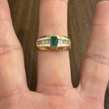 18k Yellow Gold Emerald and 0.30cttw Baguette Diamond Men's Vintage Ring Size 12