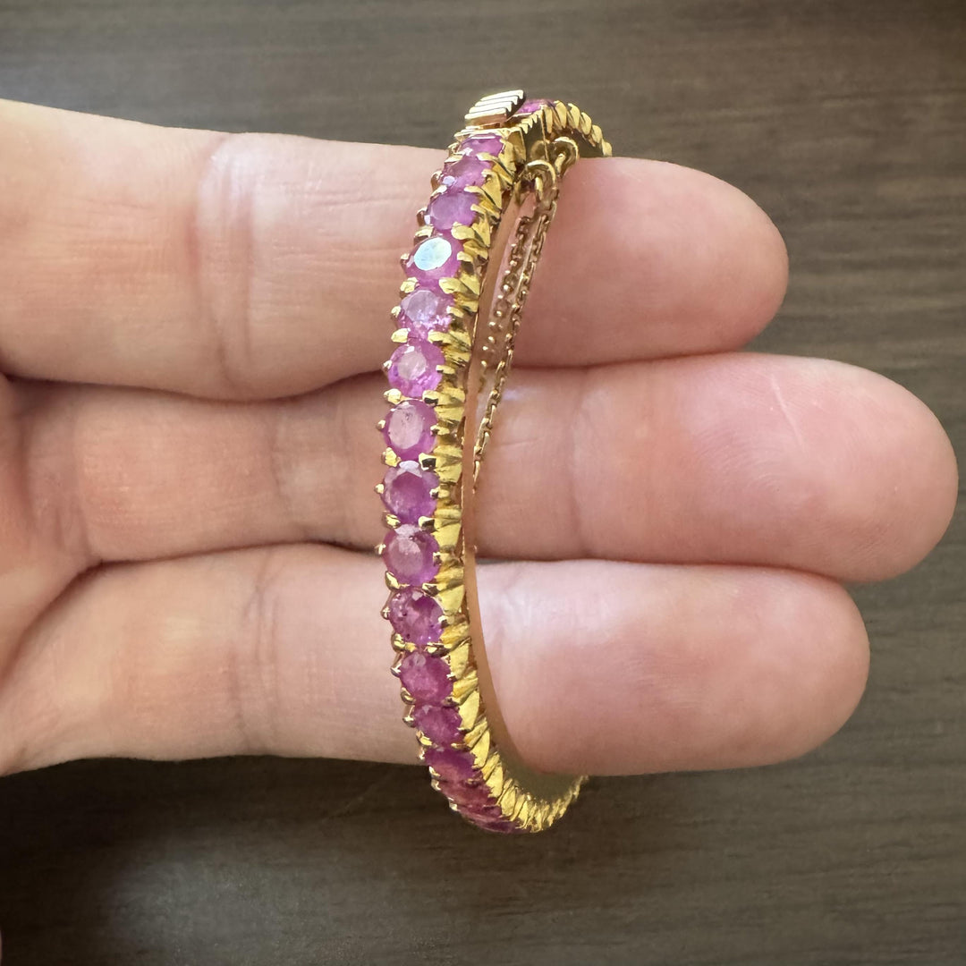 21k Yellow Gold and 9.2cttw Ruby Solid Round 23g Bangle Bracelet 6.5"