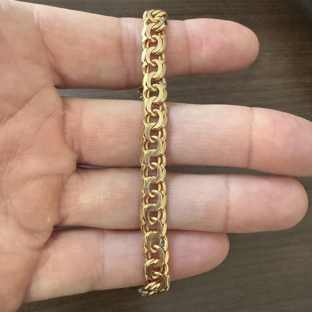 19k Portuguese Yellow Gold 25.5g Solid Double Curb Link Men's Bracelet 8.25"