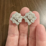 18k White Gold and 1.80cttw Diamond Heavy Floral Stud Earrings 1"