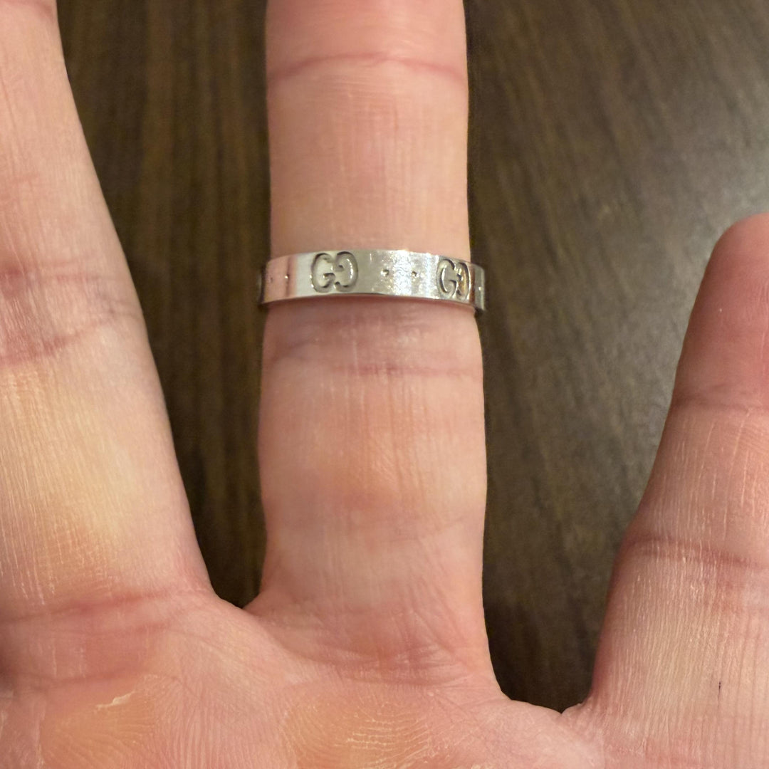 Gucci Icon 18k White Gold 4g Solid Logo Band Ring Italy Size 19