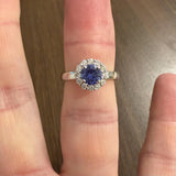 Platinum 0.68cttw Tanzanite and 0.25cttw Diamond Halo Ring Size 6.5