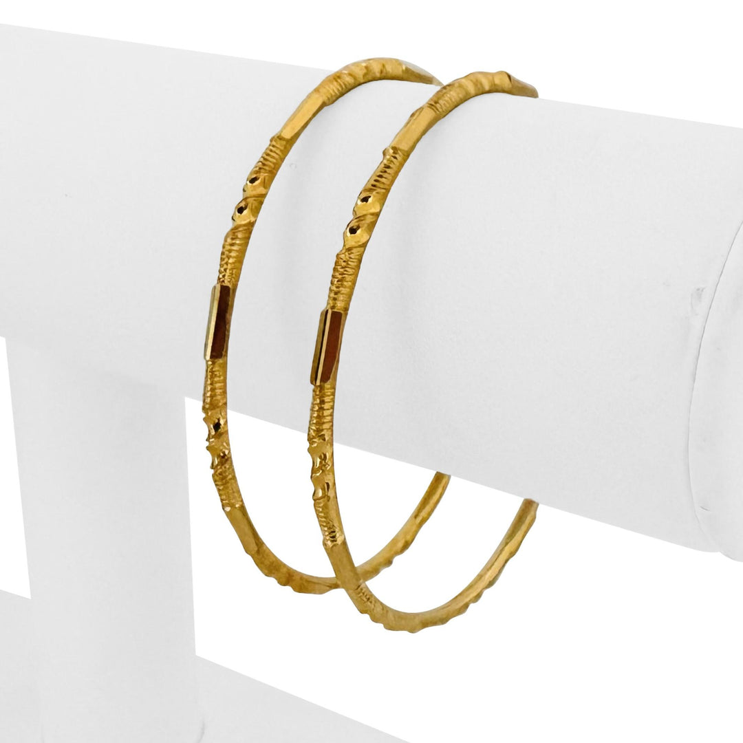Pair of 22k Yellow Gold 25.2g Solid Fancy Slip On Small Bangle Bracelets 7"