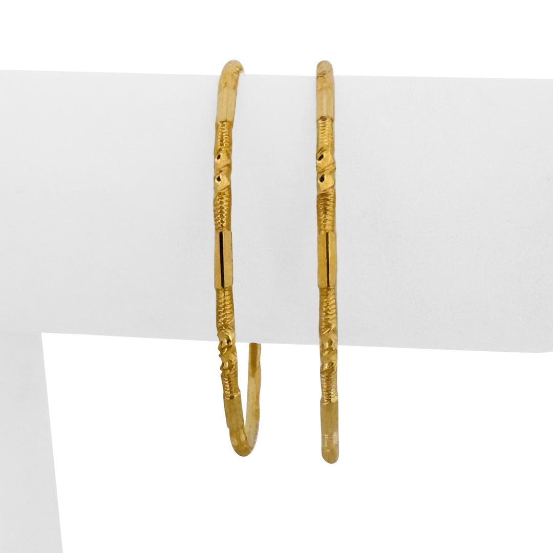 Pair of 22k Yellow Gold 25.2g Solid Fancy Slip On Small Bangle Bracelets 7"