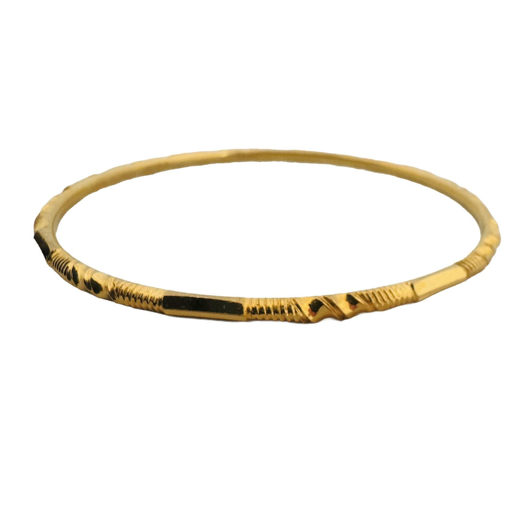 Pair of 22k Yellow Gold 25.2g Solid Fancy Slip On Small Bangle Bracelets 7"
