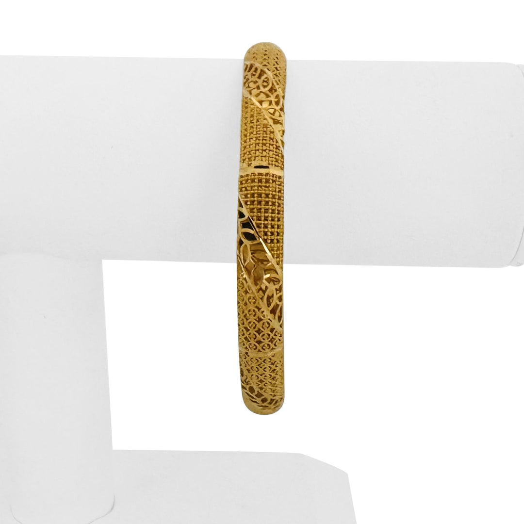 21k Yellow Gold 17g Fancy Beaded 8mm Large Bangle Bracelet 8.5"