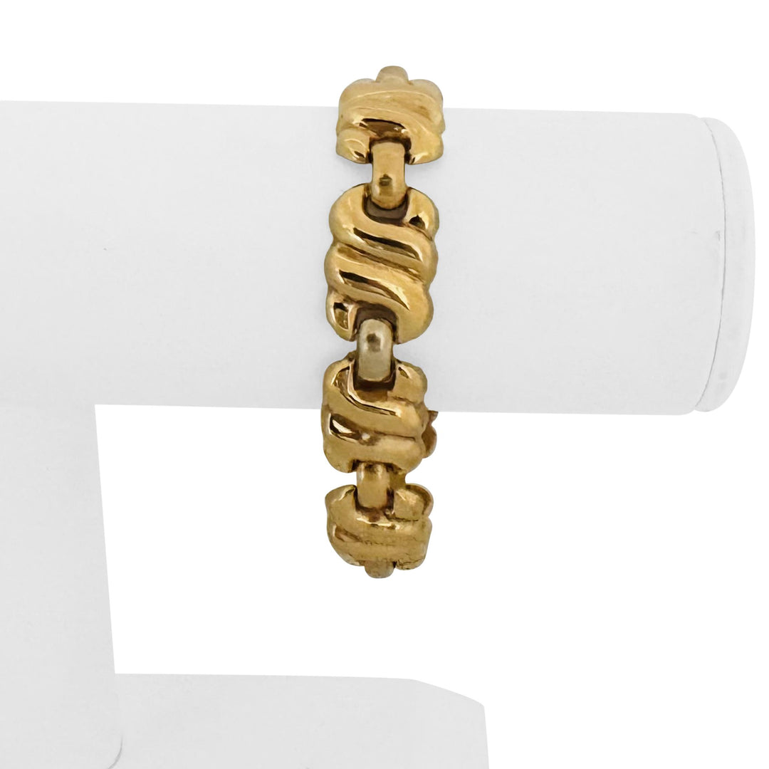 19k Portuguese Yellow and White Gold 25.5g Vintage Fancy Link Bracelet 7.25"