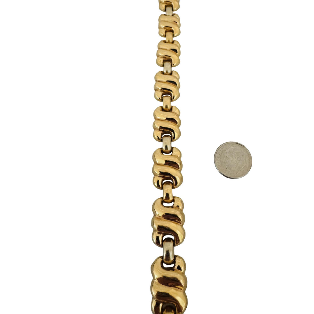 19k Portuguese Yellow and White Gold 25.5g Vintage Fancy Link Bracelet 7.25"