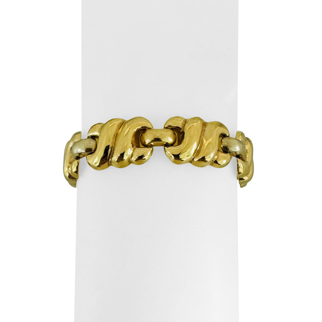 19k Portuguese Yellow and White Gold 25.5g Vintage Fancy Link Bracelet 7.25"
