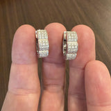 18k White Gold and 1.25cttw Diamond Solid Huggie Earrings Italy