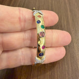 18k Yellow Gold 39g Heavy Multi Gemstone and Diamond Bangle Bracelet 6.5"