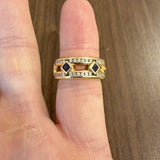 18k Yellow Gold Blue Sapphire and 0.75cttw Diamond Vintage Band Ring Size 6