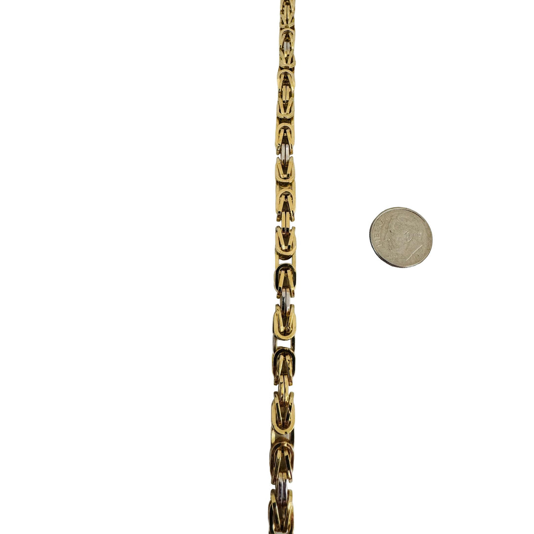 18k Yellow and White Gold 28.4g Hollow 6mm Squared Byzantine Link Necklace 26"