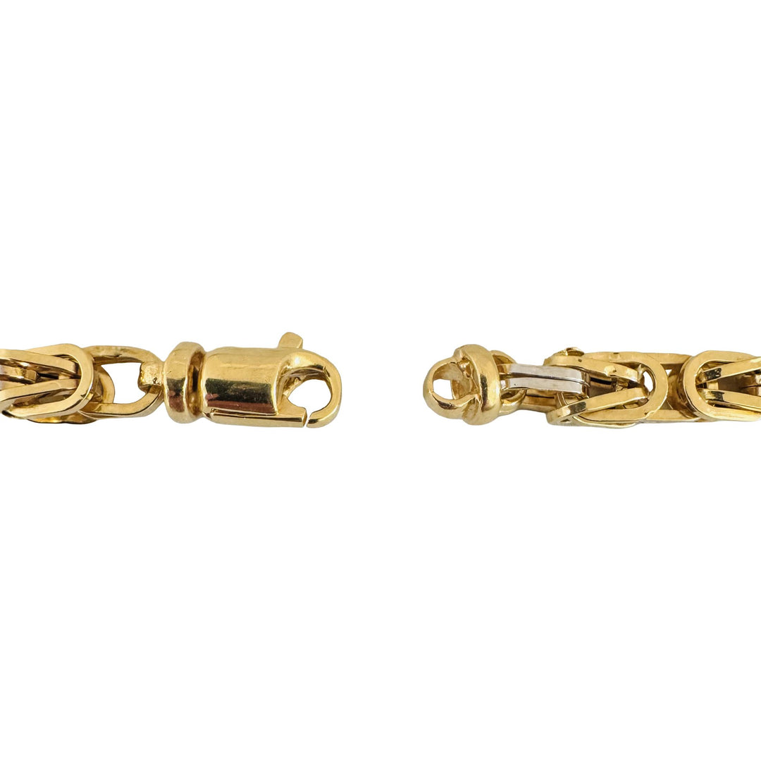 18k Yellow and White Gold 28.4g Hollow 6mm Squared Byzantine Link Necklace 26"