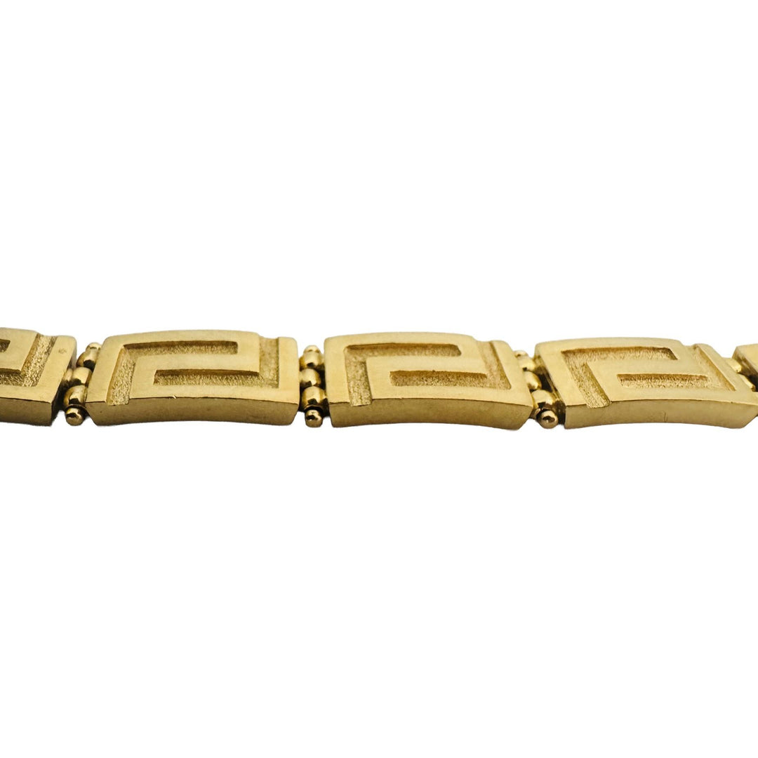18k Yellow Gold 31.5g Solid Heavy Vintage Greek Key Panel Link Bracelet 7.25"