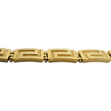 18k Yellow Gold 31.5g Solid Heavy Vintage Greek Key Panel Link Bracelet 7.25"