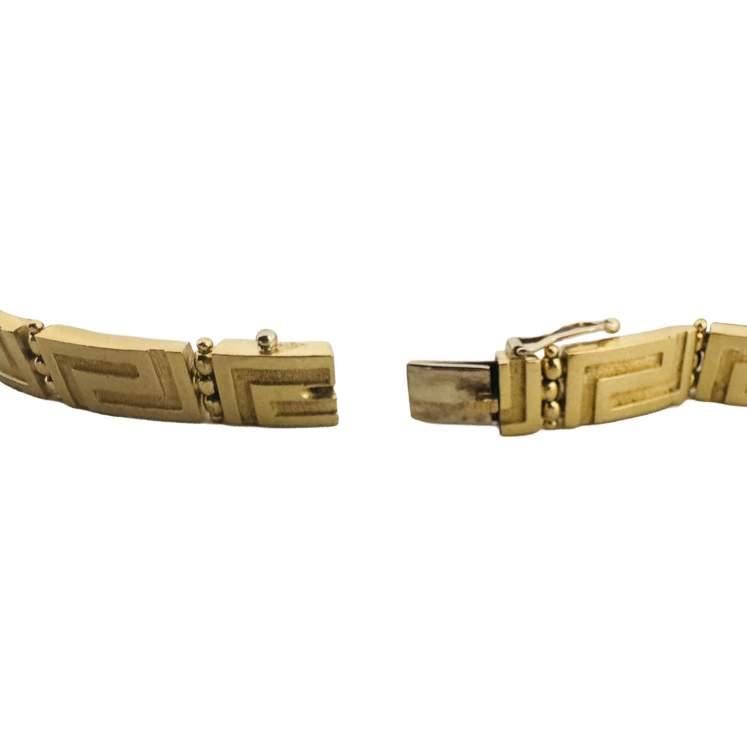 18k Yellow Gold 31.5g Solid Heavy Vintage Greek Key Panel Link Bracelet 7.25"