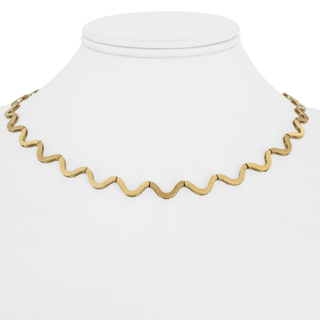 14k Yellow Gold 11.7g Ladies Polished and Brushed Links Zig Zag Necklace 16.5"