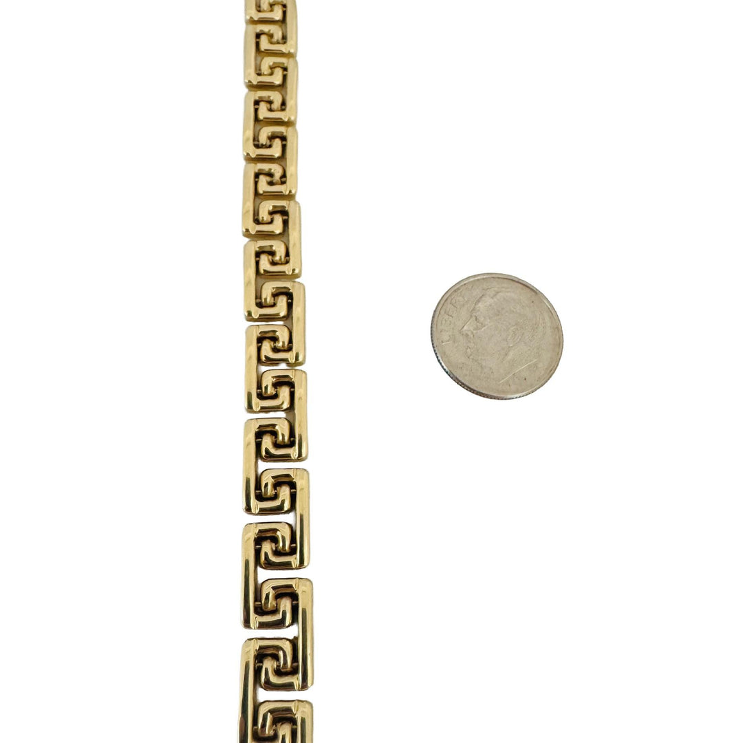 14k Yellow Gold 15g Ladies Polished 8.5mm Greek Key Link Bracelet Italy 7.5"