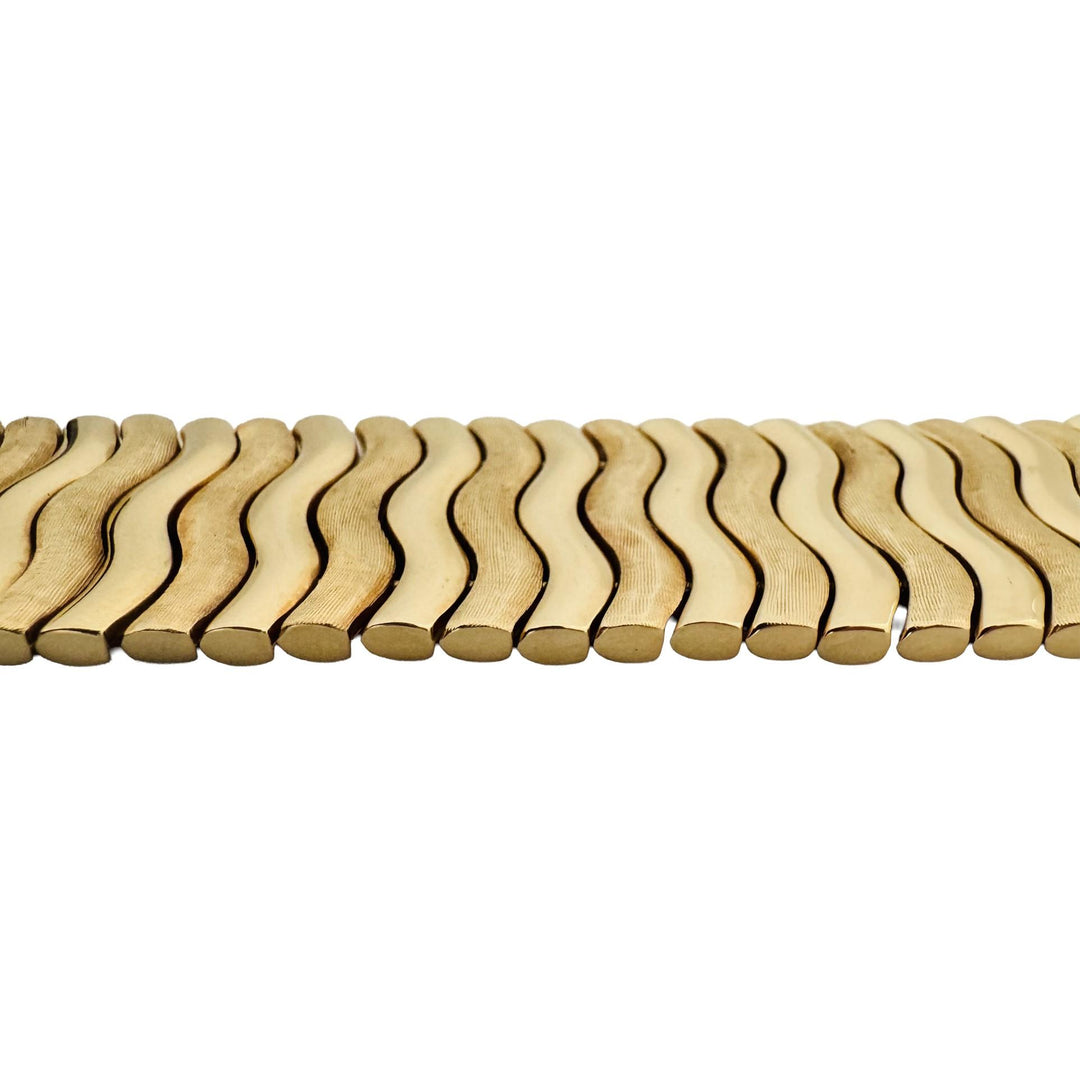 14k Yellow Gold 51.7g Heavy 24mm Polished and Brushed Link Bracelet Italy 7.75"