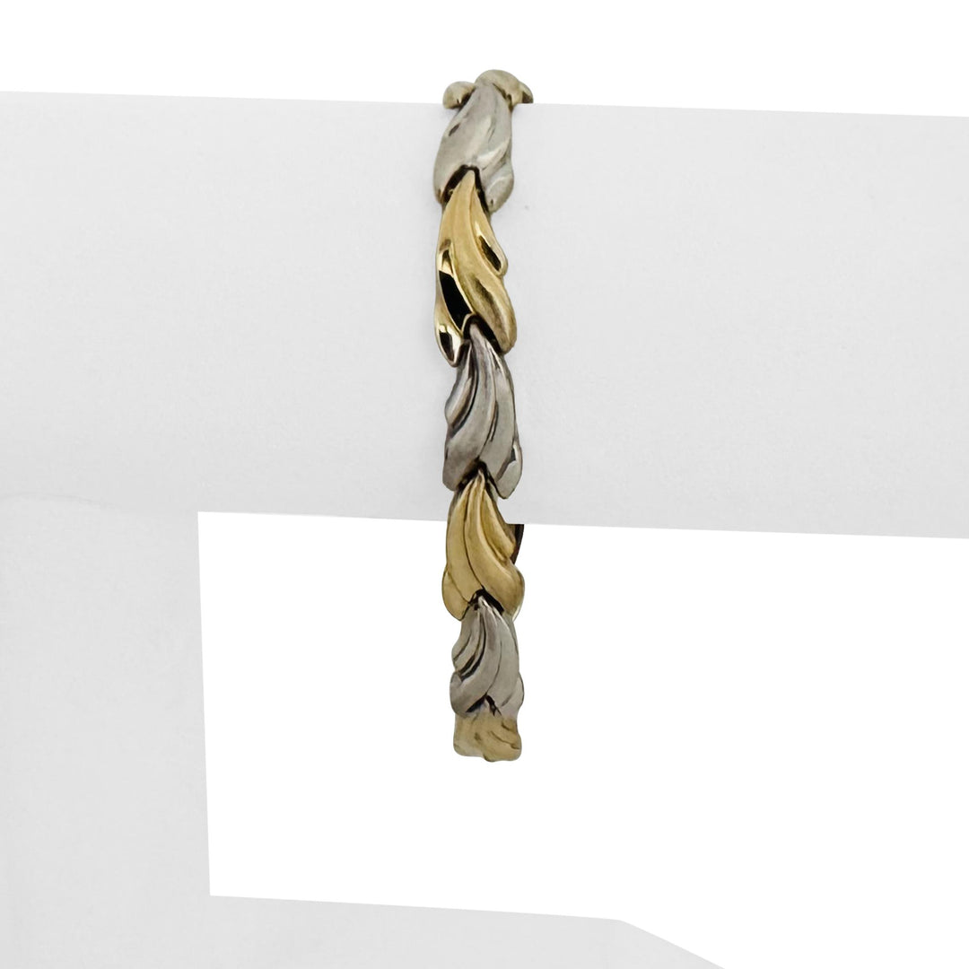 14k Yellow and White Gold 9.2g Ladies 7.5mm Fancy Wave Link Bracelet Turkey 7"