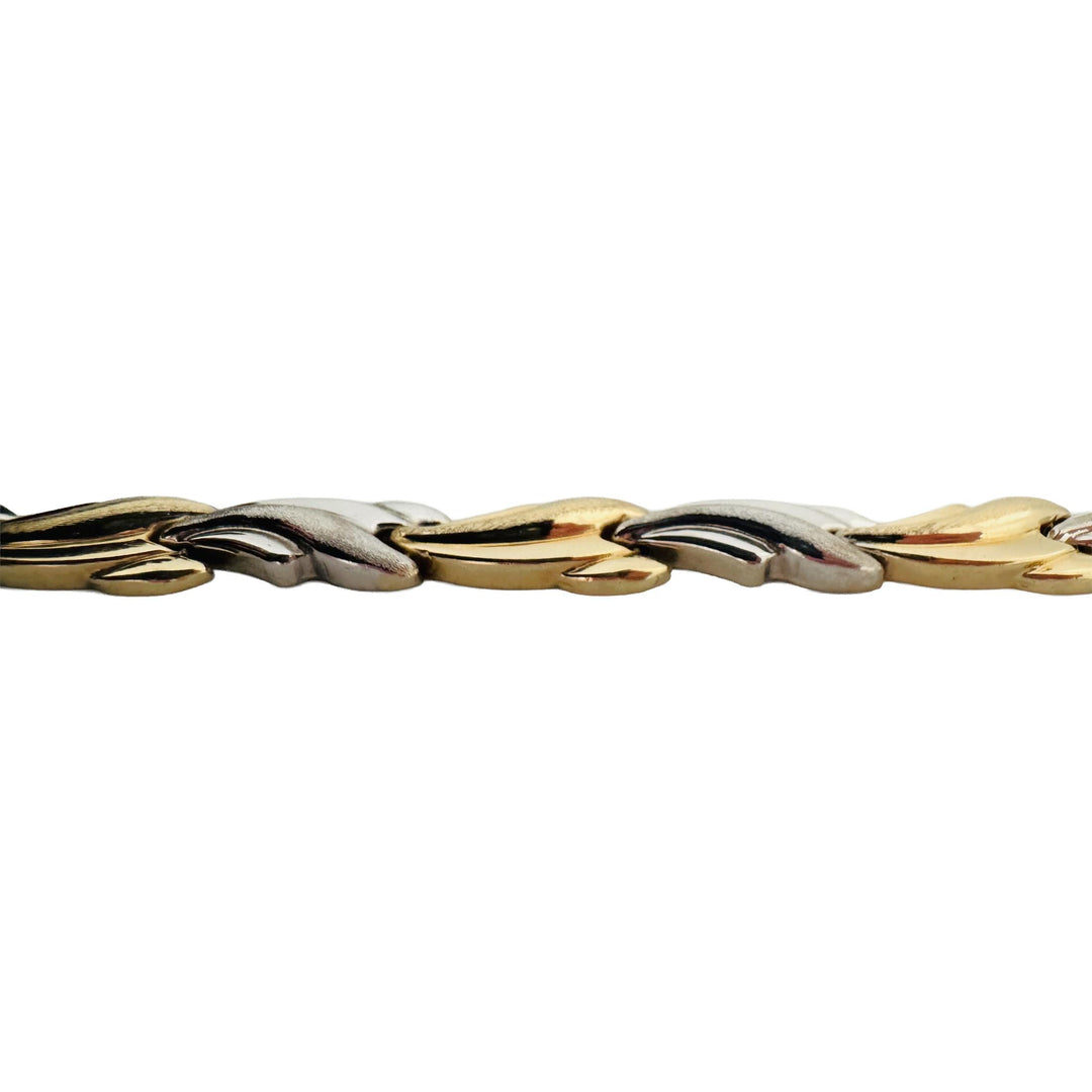 14k Yellow and White Gold 9.2g Ladies 7.5mm Fancy Wave Link Bracelet Turkey 7"