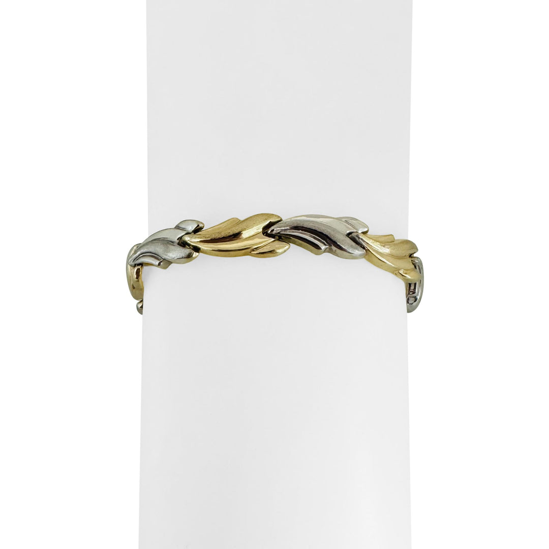 14k Yellow and White Gold 9.2g Ladies 7.5mm Fancy Wave Link Bracelet Turkey 7"