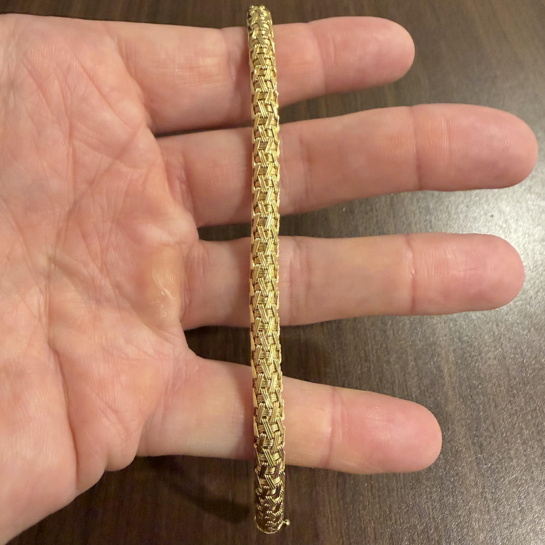 18k Yellow Gold 24g Solid Heavy Vintage Woven Mesh Bracelet Italy 7"