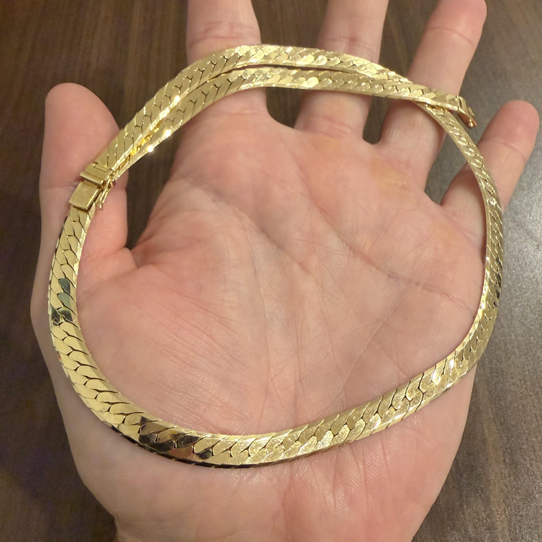 14k Yellow Gold 49g Solid Thick 7mm Herringbone Link Necklace Italy 20"