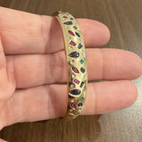 14k Yellow Gold 20g Multi Gemstone and Diamond Bangle Bracelet 6.75"