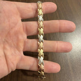 14k Tri Tone Gold 9.7g Brushed Finish 8mm Fancy X Link Bracelet Turkey 7"
