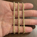 14k Yellow Gold 31.3g Solid 4mm Diamond Cut Rope Chain Necklace 24"