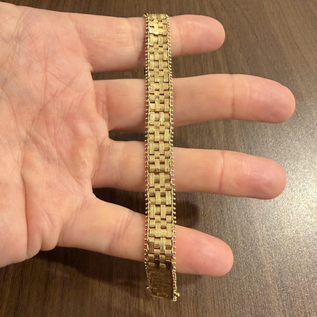 14k Yellow Gold 20g Solid Imperial Gold Beaded Woven Link Bracelet Mexico 7"
