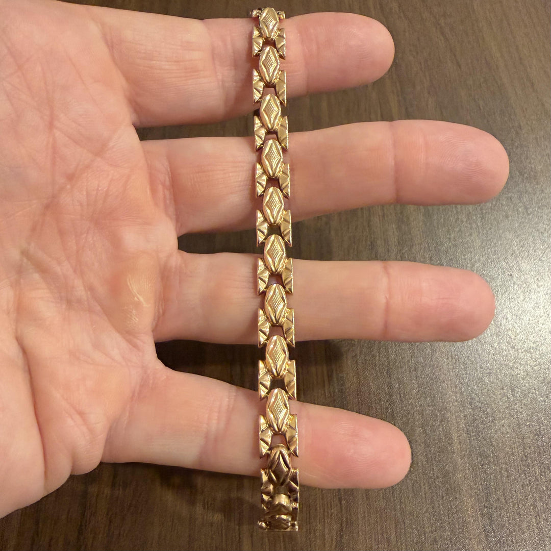 14k Rose Gold 9.4g Ladies Vintage 8mm Fancy Link Bracelet Italy 7"