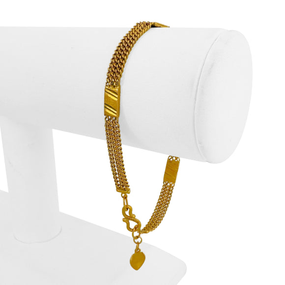 24k Pure Yellow Gold 11g Three Curb Link Strand Station Bracelet 7.25