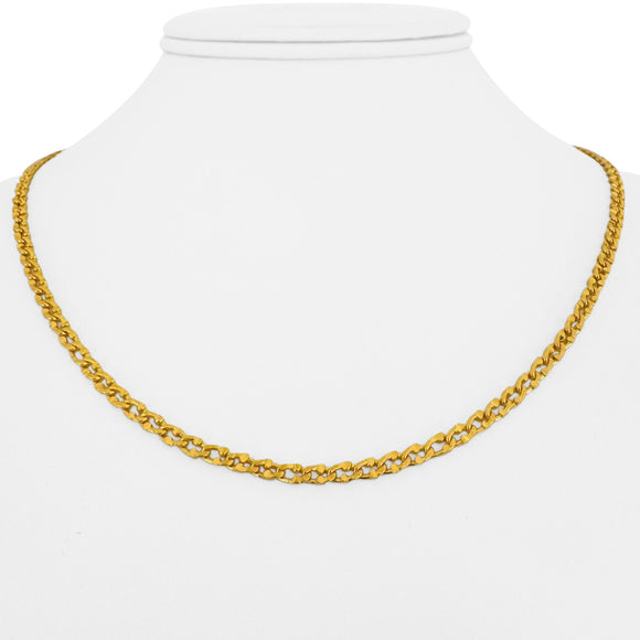 24k Pure Yellow Gold 16.5g Solid Diamond Cut 3mm Curb Link Chain Necklace 18