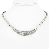 18k White Gold and Diamond 34g Greek Key Bar Link Necklace 17"