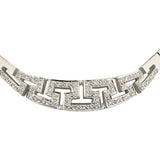 18k White Gold and Diamond 34g Greek Key Bar Link Necklace 17"